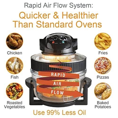 Quest 43850 Multi-Function Halogen Oven / Healthy Air Fryer / 17L Capacity with 5L Extender Ring / 60 Minute Timer / Self-Cleaning Function / 125-250°C Temperature Control Quest 43850 Multi-Function Halogen Oven / Healthy Air Fryer / 17L Capacity with 5L Extender Ring / 60 Minute Timer / Self-Cleaning Function / 125-250°C Temperature Control - Image 3