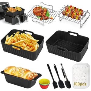 Air Fryer Accessories, Set of 10 for Ninja Air Fryer AF300UK AF400UK AF451UK /Tower T17088/Salter/Devology,Including Reusable Silicone Air Fryer Liner&Air Fryer Rack&Bread Pan&Mini Cake Mold (Black) Air Fryer Accessories, Set of 10 for Ninja Air Fryer AF300UK AF400UK AF451UK /Tower T17088/Salter/Devology,Including Reusable Silicone Air Fryer Liner&Air Fryer Rack&Bread Pan&Mini Cake Mold (Black)