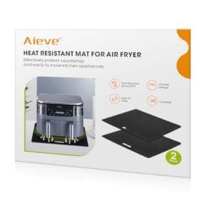 AIEVE Heat Resistant Mat for Air Fryer with Appliance Slider Function, 2 Pcs Coffee Kitchen Pad Countertop Protector Compatible COSORI, Instant Pot and Other Fryer, Black