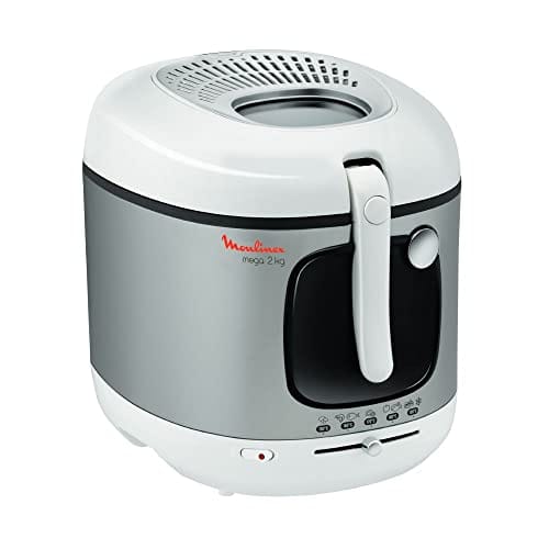 Moulinex Electric oil fryer, 3L tank, Non-stick coating, Thermostat, Timer, Indicator light, Patented filter sieve, Charcoal filter, Mega AM480070, White/ Silver