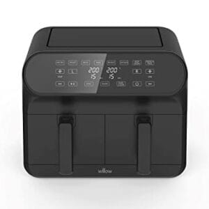 Willow W28AFB Dual Air Fryer with Digital Display, 2x 4L Baskets, Wipe Clean, 8 Pre-Set Programs, Free Air Fryer Recipe Book, Roast, Bake, Reheat, Broil, Energy Efficient - Black