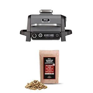 Bundle of Ninja OG701UK Woodfire Electric BBQ Grill & Smoker, 7-in-1 Outdoor Grill & Air Fryer + Ninja Woodfire Pellets [XSKOGAPBPL2UK ], All-Purpose Blend 900g Bag