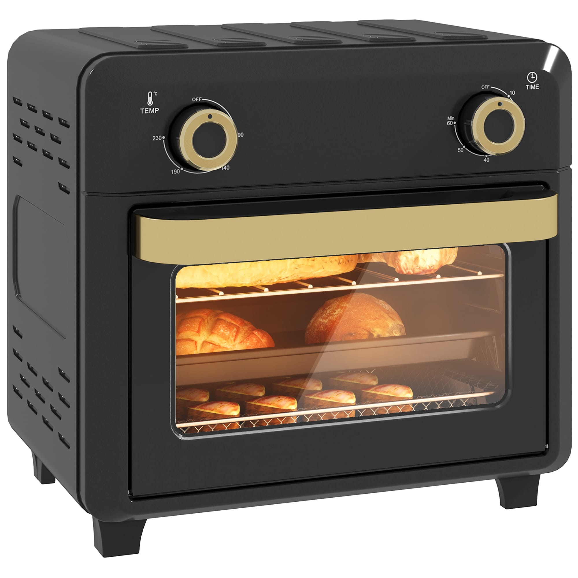 HOMCOM 10L Air Fryer Oven, Mini Oven, Oil Free Cooking, Grill, Roast, Bake, with Adjustable Temperature, Timer, 1000W, Black Aosom UK