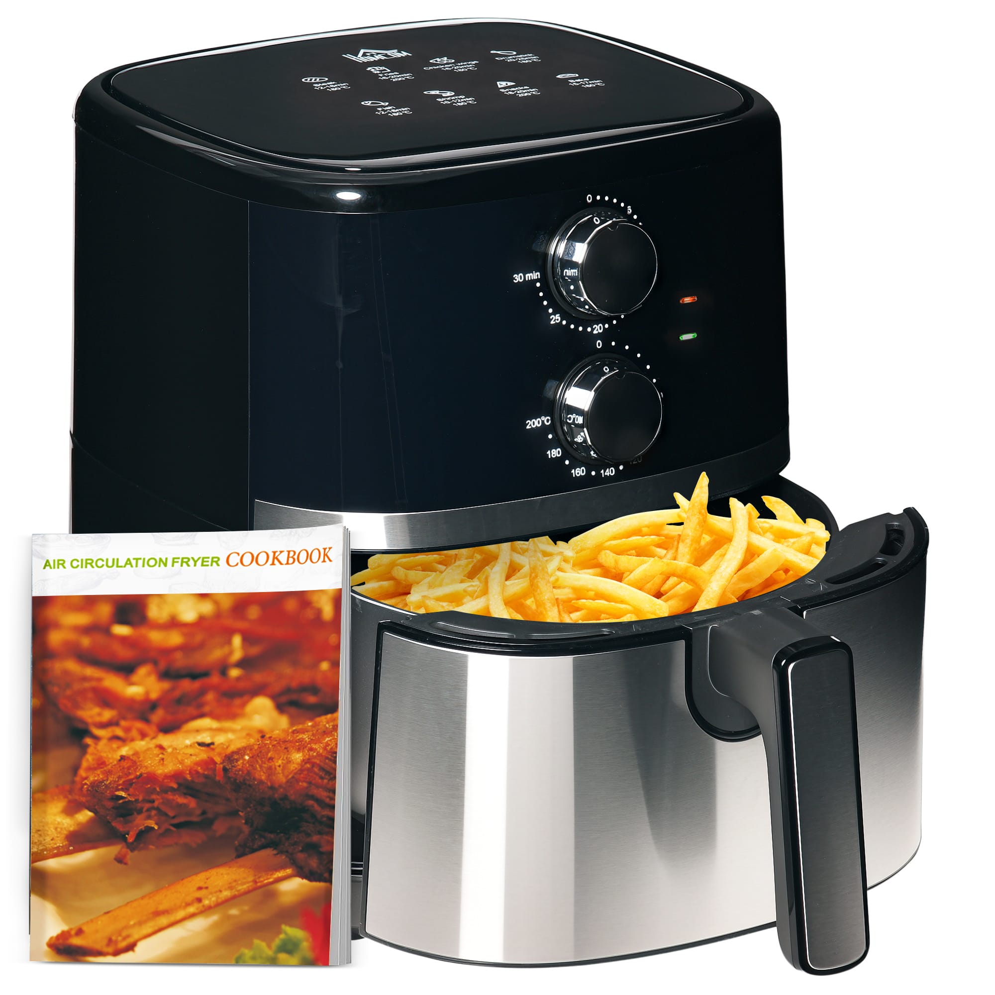HOMCOM Air Fryers, 1500W 4.5L Air Fryers Oven with Rapid Air Circulation, Adjustable Temperature, Timer and Nonstick Basket, Black Aosom UK
