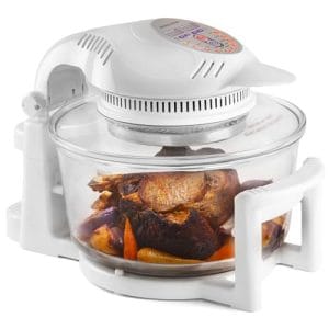 Andrew James 12-17 Litre 1400W Digital Halogen Oven Cooker with Hinged Lid | Glass Air Fryer with 10 Accessories | Hinged Halogen Oven Cooker with Replacement Bulb and Extender Ring (White)