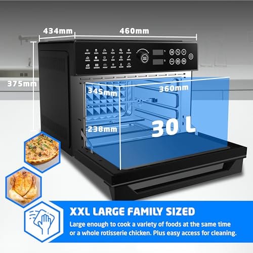 Bridge Pro 30 Litre Air Fryer Oven 1800W with Rotisserie Accessory Set - Extra Large Air Fryer for Family, 20 in 1 Dual Cook, Smart Dial, 360° Hot Air Circulation, Time & Temp Control, Fast Cooking Bridge Pro 30 Litre Air Fryer Oven 1800W with Rotisserie Accessory Set - Extra Large Air Fryer for Family, 20 in 1 Dual Cook, Smart Dial, 360° Hot Air Circulation, Time & Temp Control, Fast Cooking