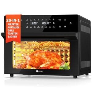 LLIVEKIT 30L Air Fryer Oven XXL with Rotisserie, Mini Oven with 20 Programs, 9 Accessories, LED Touchscreen, Stainless Steel Liner, Double-layered Glass Door, Recipe Book