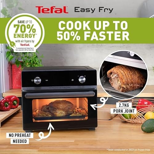 Tefal Easy Fry Air Fryer Oven, 20L Capacity 10in1 Functions, Air Fry, Roast, Pizza, Bake, Grill, Toast, Dehydrate, Monitor-Free Cooking, Healthy, Delicious, Crispy, Easy to Use, Black, FW605840
