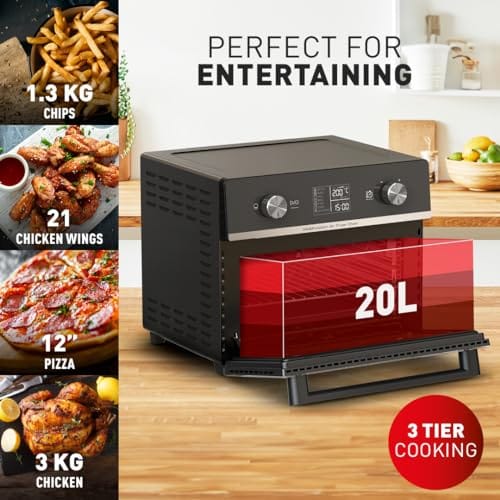 Tefal Easy Fry Air Fryer Oven, 20L Capacity 10in1 Functions, Air Fry, Roast, Pizza, Bake, Grill, Toast, Dehydrate, Monitor-Free Cooking, Healthy, Delicious, Crispy, Easy to Use, Black, FW605840